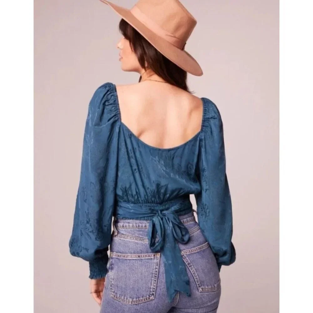 Band Of The Free Camille Wrap Crop Top Boho Teal NWT Medium - Picture 3 of 16